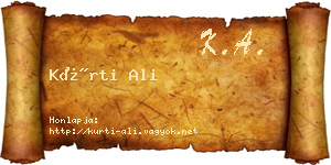 Kürti Ali névjegykártya
